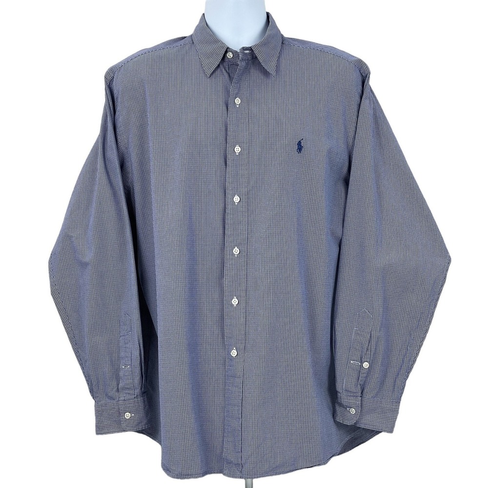 Polo Ralph Lauren Lowell Sport Shirt Mens XL Blue Plaid 2-Ply Cotton Long Sleeve